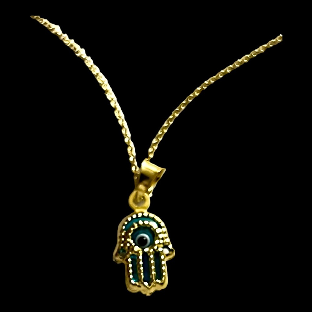 Necklace blue eyes solid gold 14k charm and chain